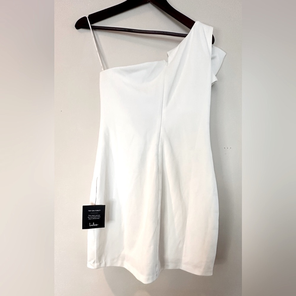 Lulus White One Shoulder Mini Dress Size Small Bridal Shower Engagement New - Picture 3 of 5